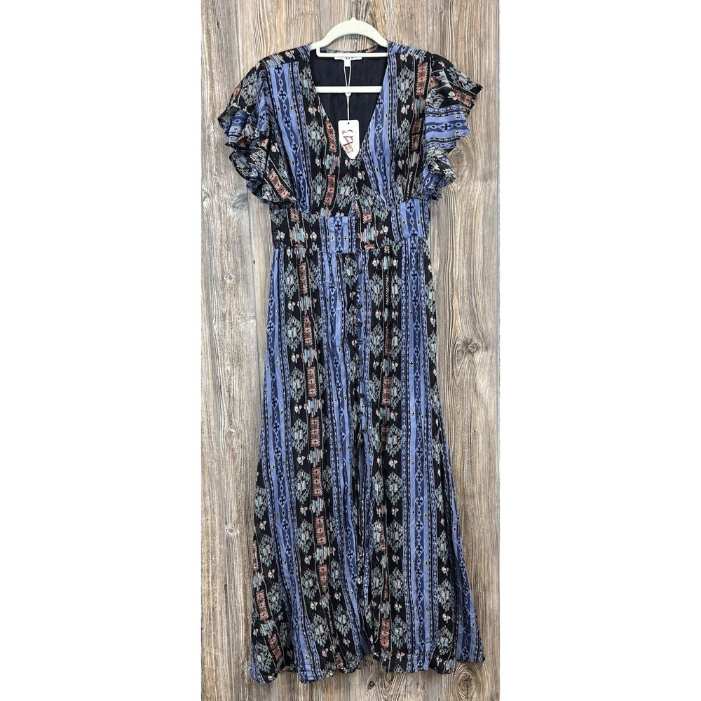 America & Beyond Boho Maxi Dress Small CottageCore Feminine Aztec Tribal Print